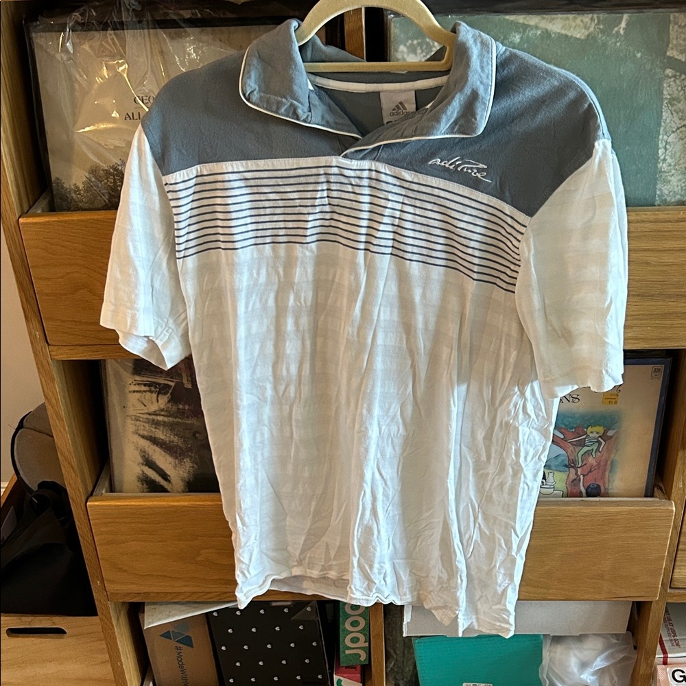 Adidas Men's Polo Shirt in White and Gray Stripes